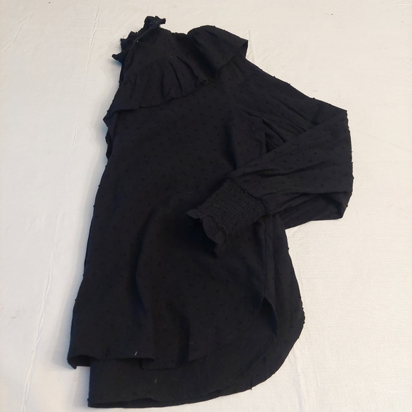 Loft Black Swiss Dot Ruffle Trim Long Balloon Sleeve Blouse Regencycore Size S - Picture 11 of 12